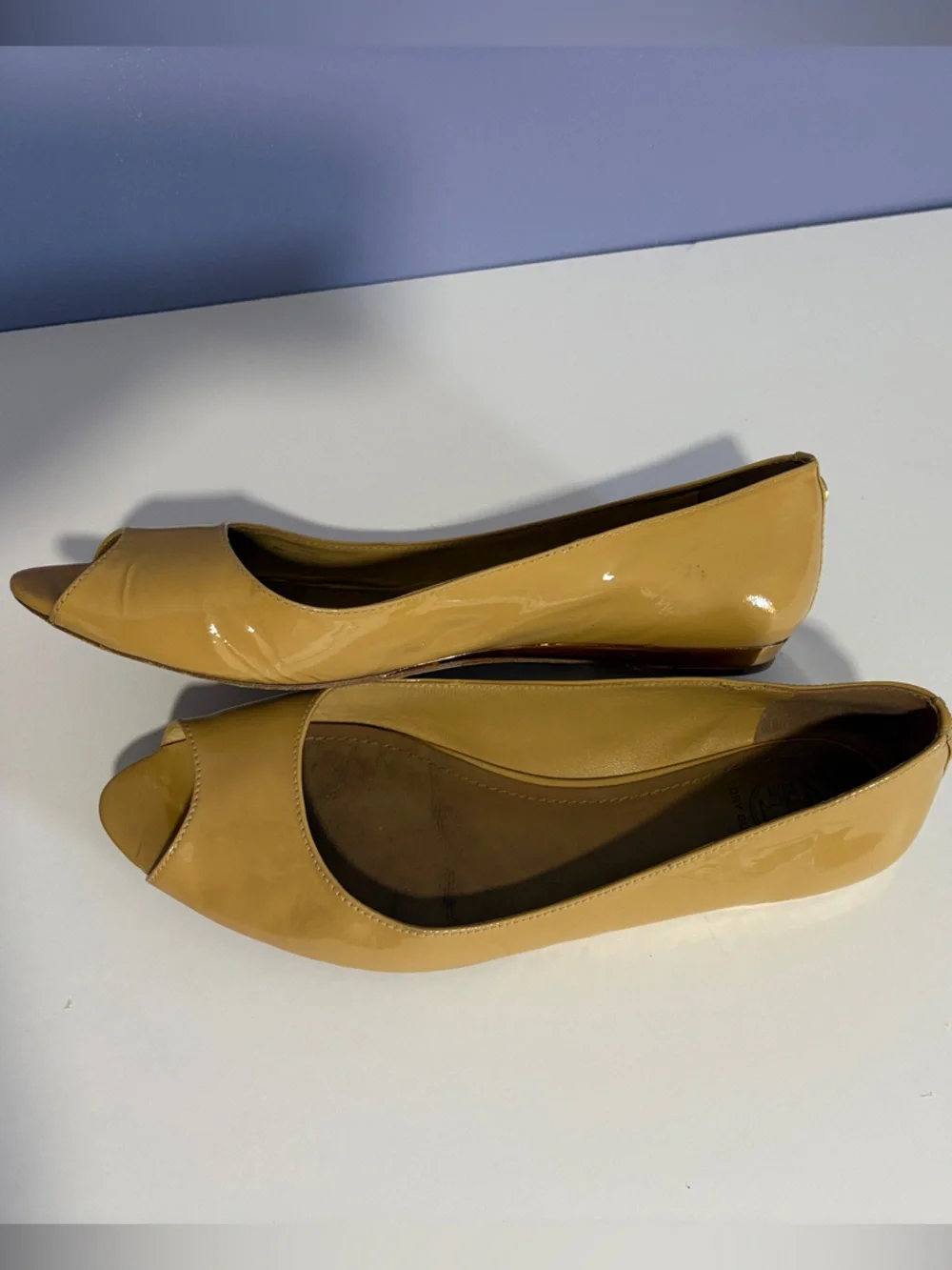 Tory Burch peep-toe patent leather flats
